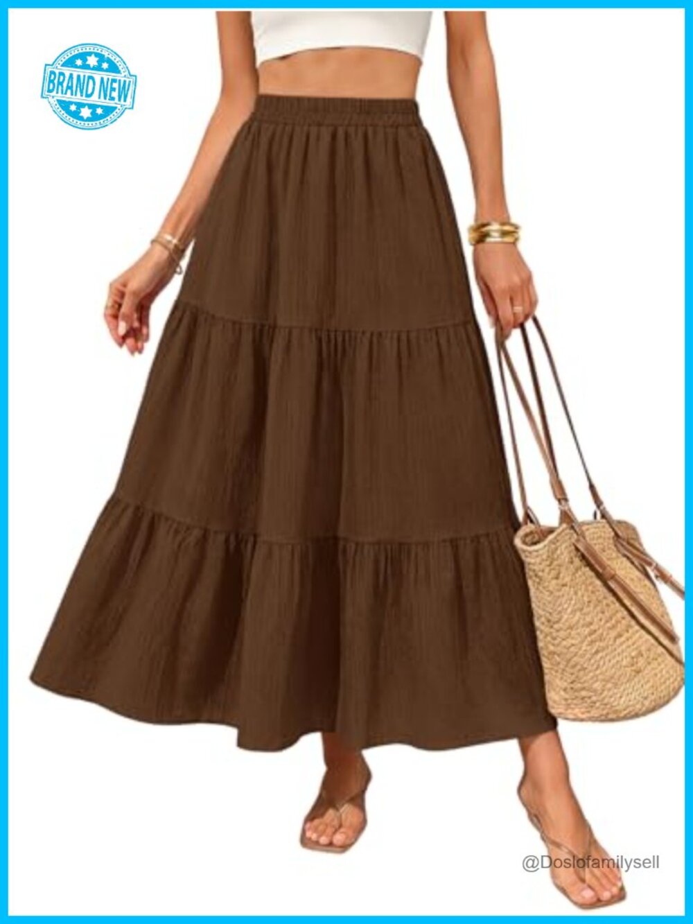 Women's Flowy A-Line Maxi Skirt High Waist Tiered Textured Beach Vacation